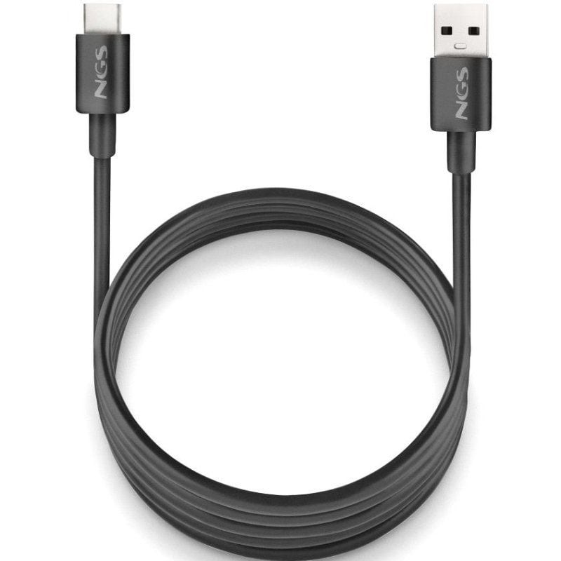 Cable USB 2.0 NGS ZYRO-AC/ USB Macho - USB Tipo-C Macho/ Hasta 15W/ 480Mbps/ 1m/ Negro