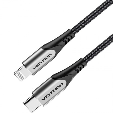 Cable USB 2.0 Tipo-C Lightning Vention TACHH/ USB Tipo-C Macho - Lightning Macho/ 480Mbps/ 2m/ Gris y Negro