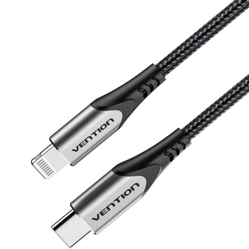Cable USB 2.0 Tipo-C Lightning Vention TACHH/ USB Tipo-C Macho - Lightning Macho/ 480Mbps/ 2m/ Gris y Negro