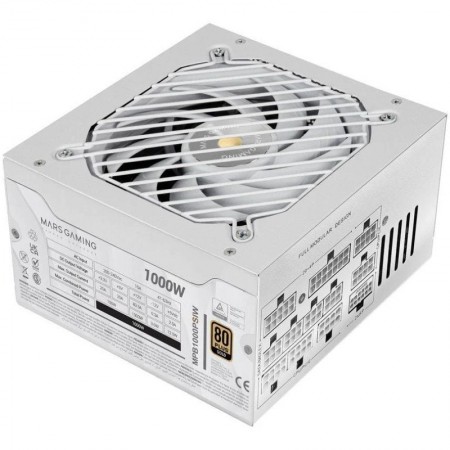 Fuente de Alimentación Mars Gaming MPB1000PSI/ 1000W/ Ventilador 14cm/ ATX 3.1/ PCIe 5.1/ 80 Plus Gold/ Blanca