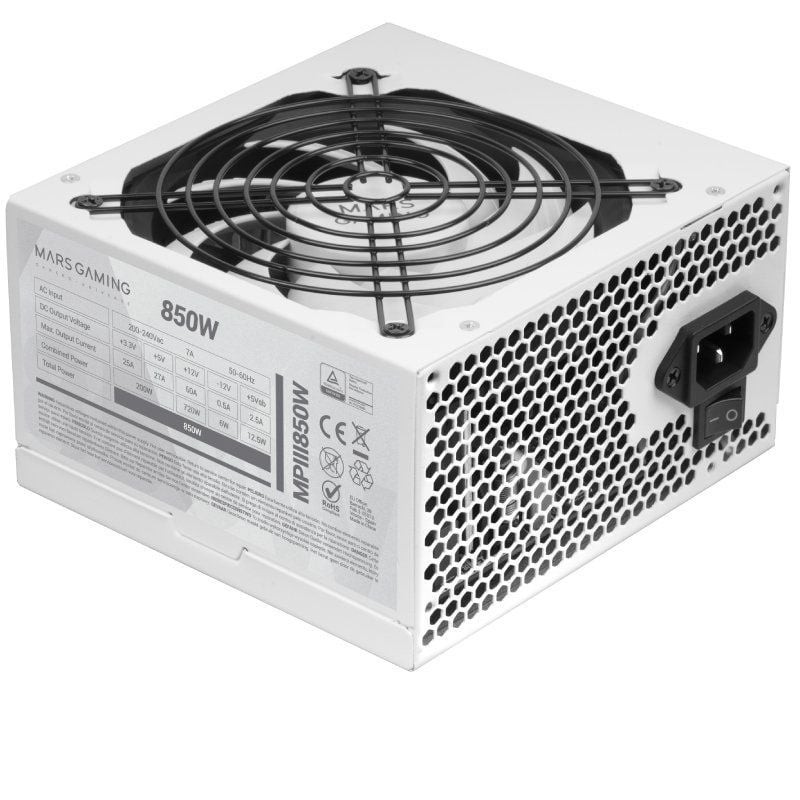 Fuente de Alimentación Mars Gaming MPIII850W/ 850W/ Ventilador 12cm/ Blanca