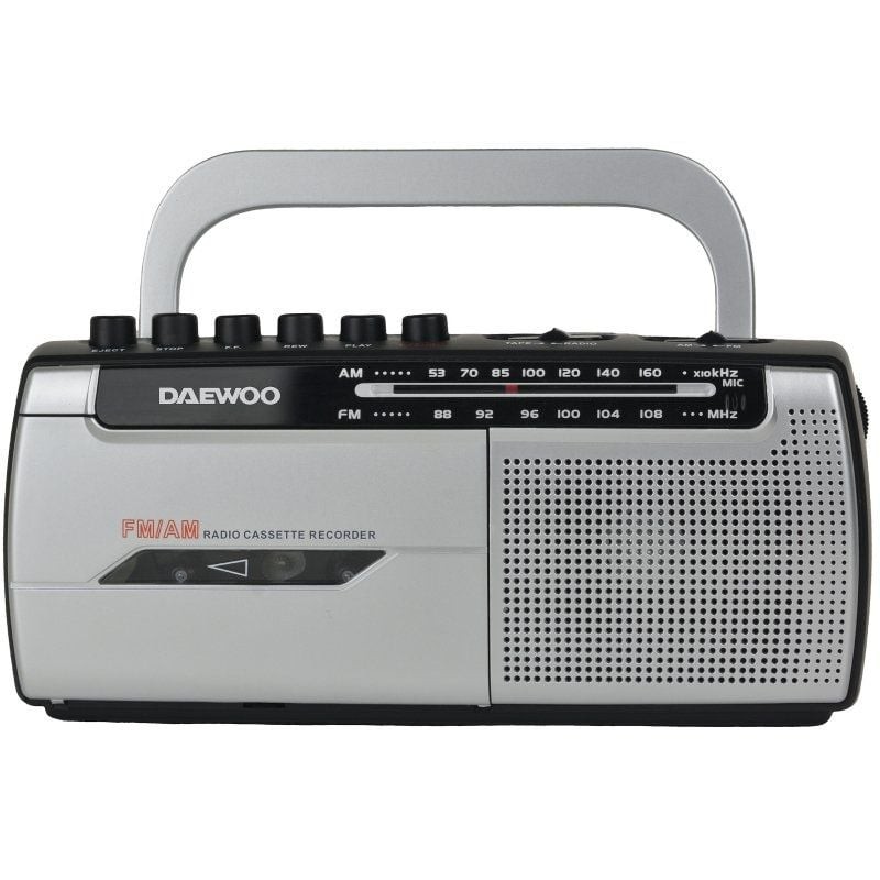 Radio Cassete Daewoo DW1107/ con Cable/ a Pilas/ Negra y Plateada