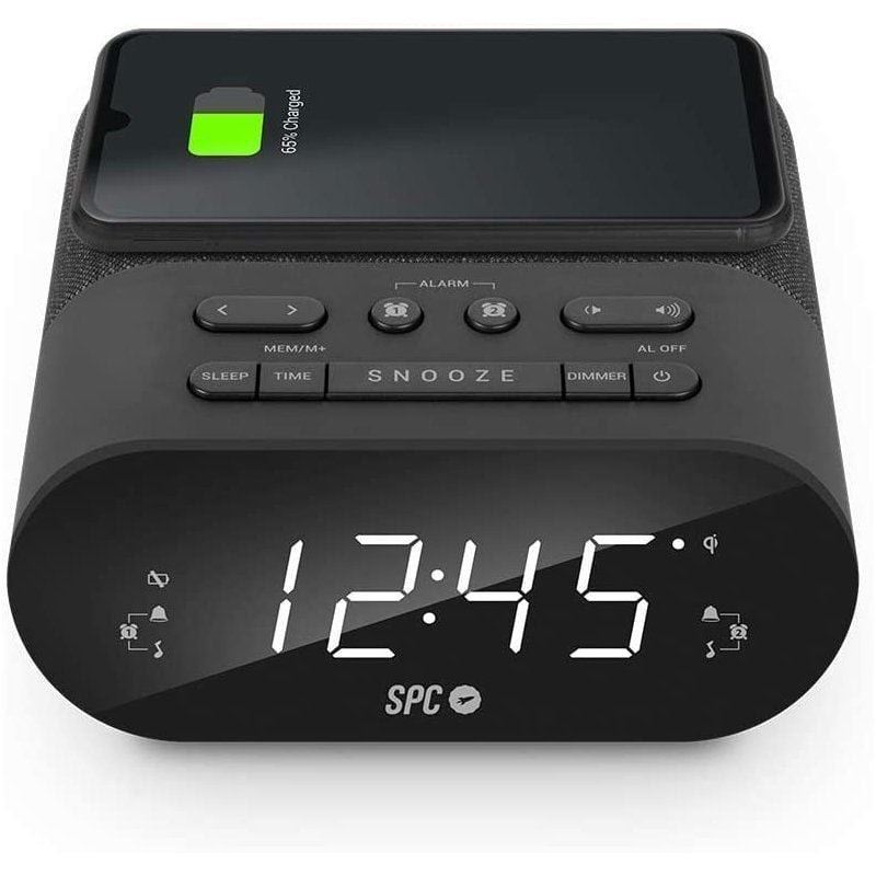 Despertador SPC Frodi QI/ Radio FM/ Base de carga Inalámbrica