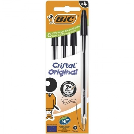 Bolígrafos de Tinta de Aceite Bic Cristal Original 516335/ 4 unidades/ Negros