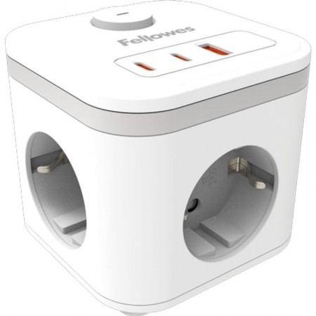 Regleta con Interruptor Fellowes/ 3 Tomas de corriente/ 1 USB - 2 USB Tipo-C/ Cable 2m/ Blanca
