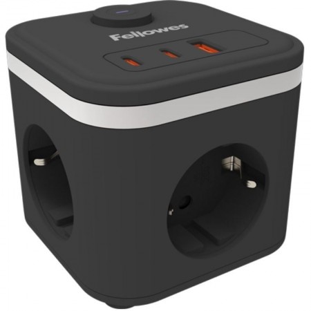 Regleta con Interruptor Fellowes/ 3 Tomas de corriente/ 1 USB - 2 USB Tipo-C/ Cable 2m/ Negra