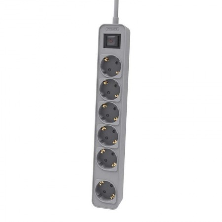 Regleta con Interruptor Philips CHP2164G/10/ 6 Tomas de corriente/ Cable 1.5m/ Gris