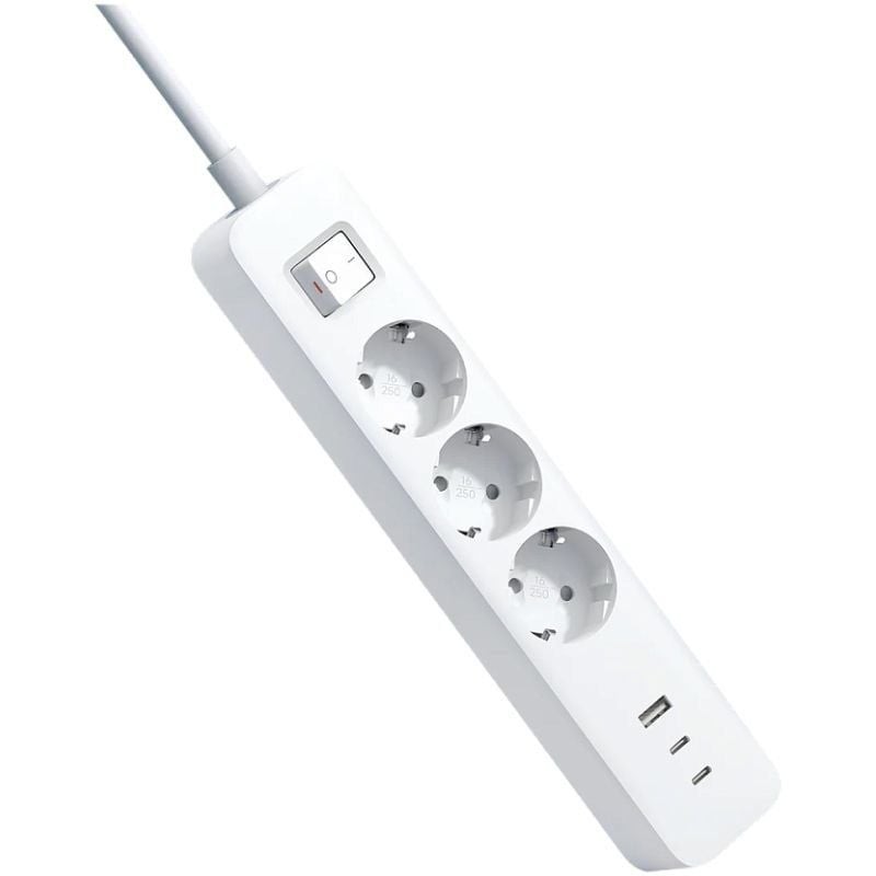 Regleta con Interruptor Xiaomi 20W Power Strip/ 3 Tomas de Corriente/ 1 USB/ 2 USB Tipo-C/ Cable 1.4m/ Blanca