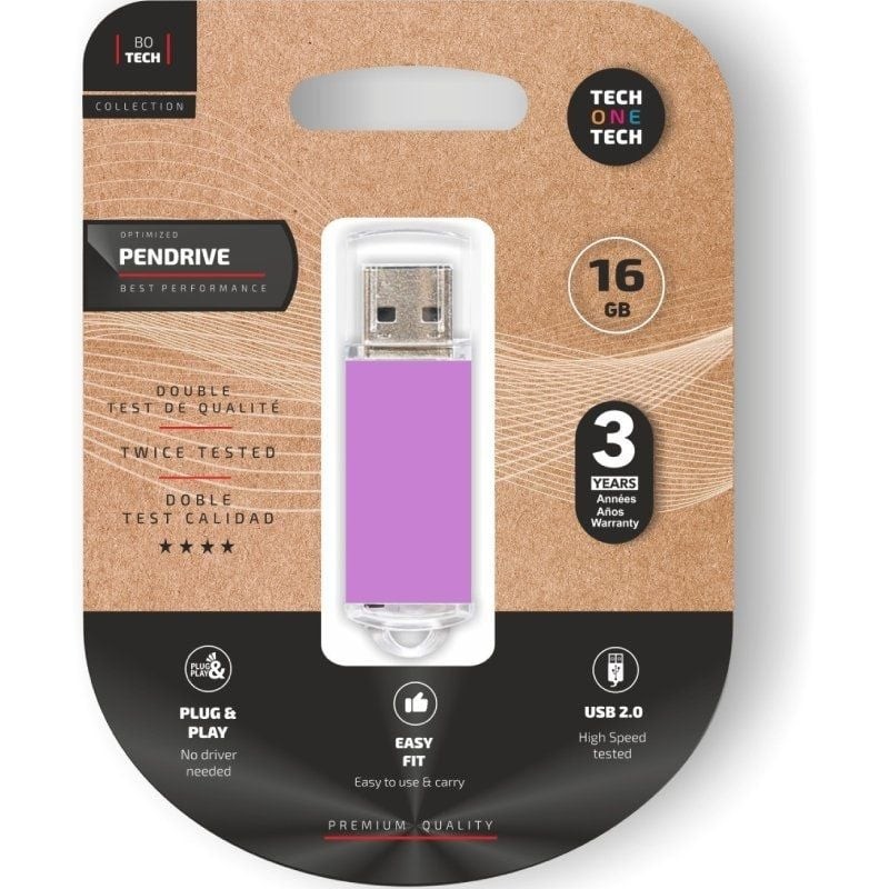 Pendrive 16GB Tech One Tech Basic USB 2.0/ Púrpura Claro
