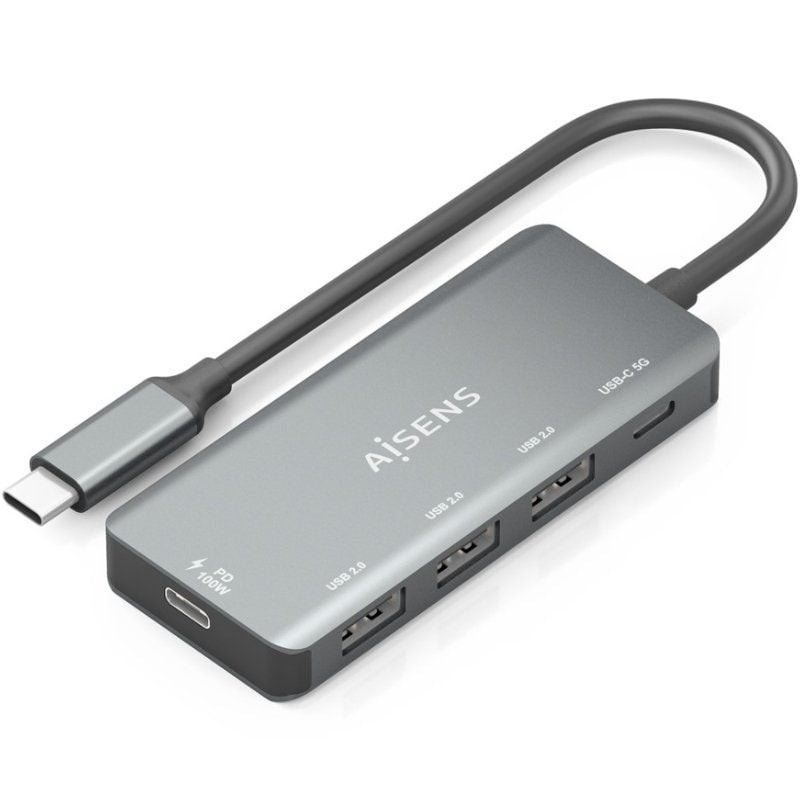 Hub USB Tipo-C Aisens A109-0945/ 3xUSB/ 1xUSB Tipo-C/ 1xUSB Tipo-C PD/ Gris