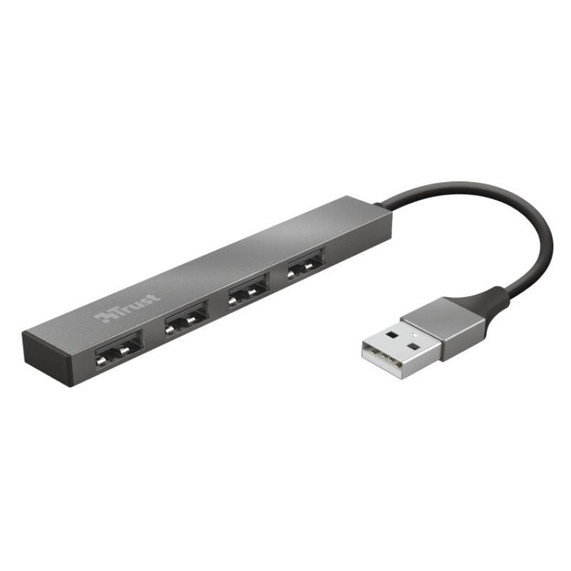 Hub USB 2.0 Trust Halyx/ 4xUSB/ Gris