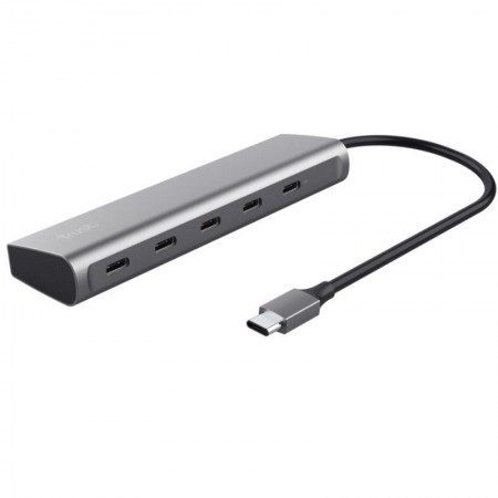 Hub USB Tipo-C Trust Halyx/ 4xUSB Tipo-C/ 1xUSB Tipo-C PD/ Gris