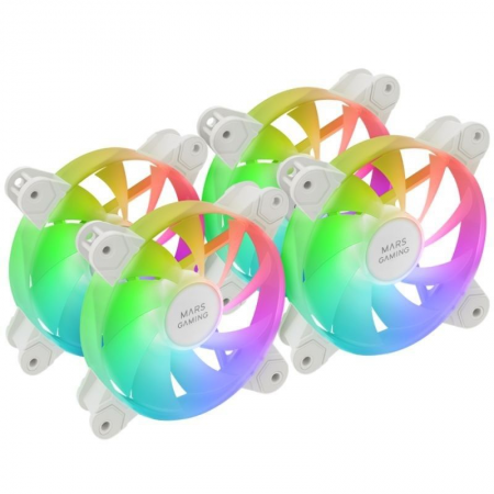 Pack 4 Ventiladores Mars Gaming MF-4A/ 12cm/ ARGB/ Blanco