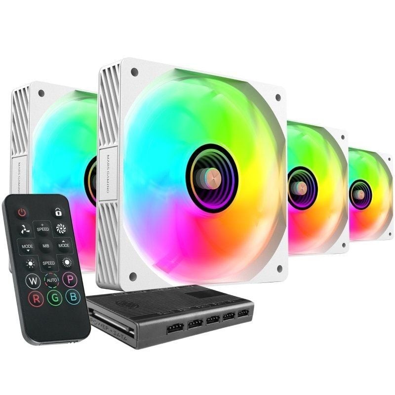 Pack 4 Ventiladores Mars Gaming MF-SI4KIT/ 12cm + HUB + Mando a Distancia/ ARGB/ Blancos