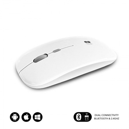 Ratón Inalámbrico Subblim Dual Flat/ Batería recargable/ Hasta 1600 DPI/ Blanco