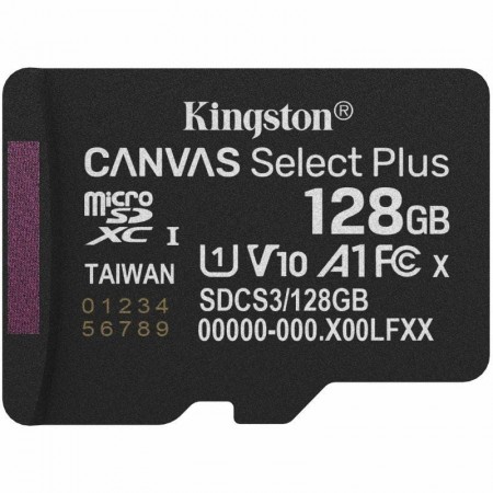 Tarjeta de Memoria Kingston CANVAS Select Plus 128GB microSD XC/ Clase 10/ 150MBs