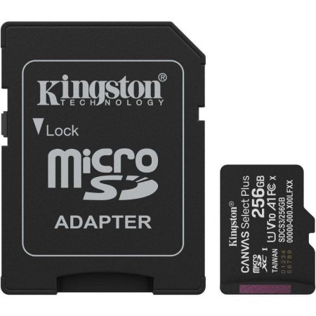 Tarjeta de Memoria Kingston CANVAS Select Plus 256GB microSD XC con Adaptador/ Clase 10/ 150MBs
