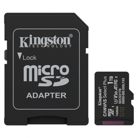 Tarjeta de Memoria Kingston CANVAS Select Plus 1TB microSD XC con Adaptador/ Clase 10/ 150MBs