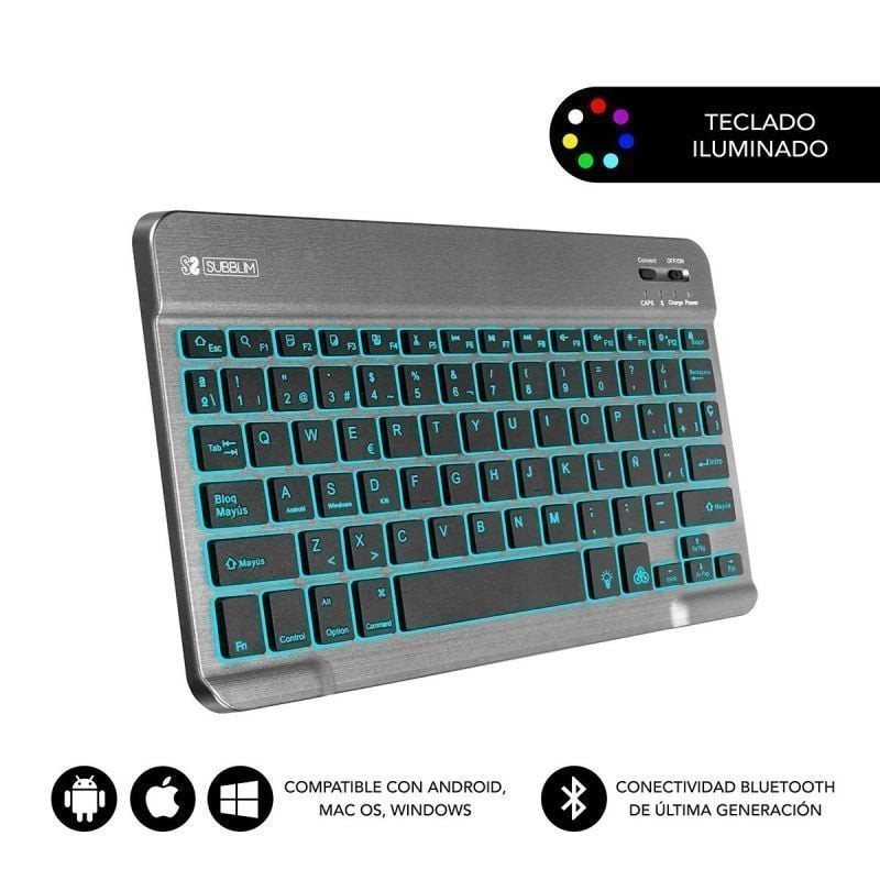 Teclado Compacto Inalámbrico Subblim Smart Backlit/ Gris