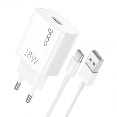 Cargador Red Conector Tipo-C Universal 3Amp (Carga Rápida) COOL Kit 2 en 1 Blanco
