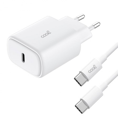 Cargador Red Universal Fast Adapt. (PD) Tipo-C COOL (25W) Blanco + Cable Tipo-C a Tipo-C