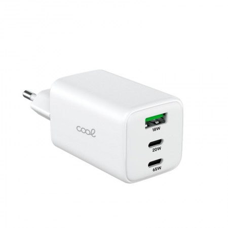 Cargador Red Universal Ultra Fast PD Port x3 (2x Tipo-C + 1x USB) COOL (65W) GaN Blanco