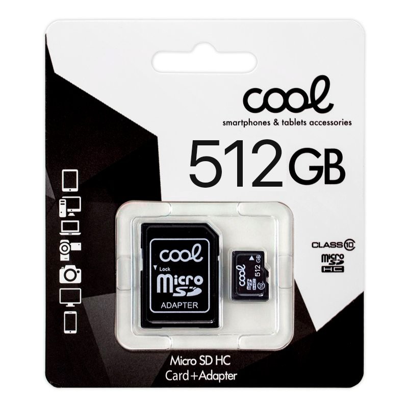 Tarjeta Memoria Micro SD con Adaptador x512 GB COOL (Clase 10)