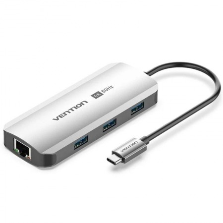 Docking USB Tipo-C Vention TQHHB/ 1xHDMI 4K/ 3xUSB/ 1xUSB Tipo-C PD/ 1xRJ45/ Gris