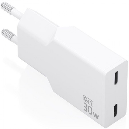 Cargador de Pared GaN Aisens A110-1003/ 2xUSB Tipo-C/ 30W/ Blanco