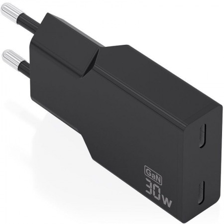 Cargador de Pared GaN Aisens A110-1006/ 2xUSB Tipo-C/ 30W/ Negro