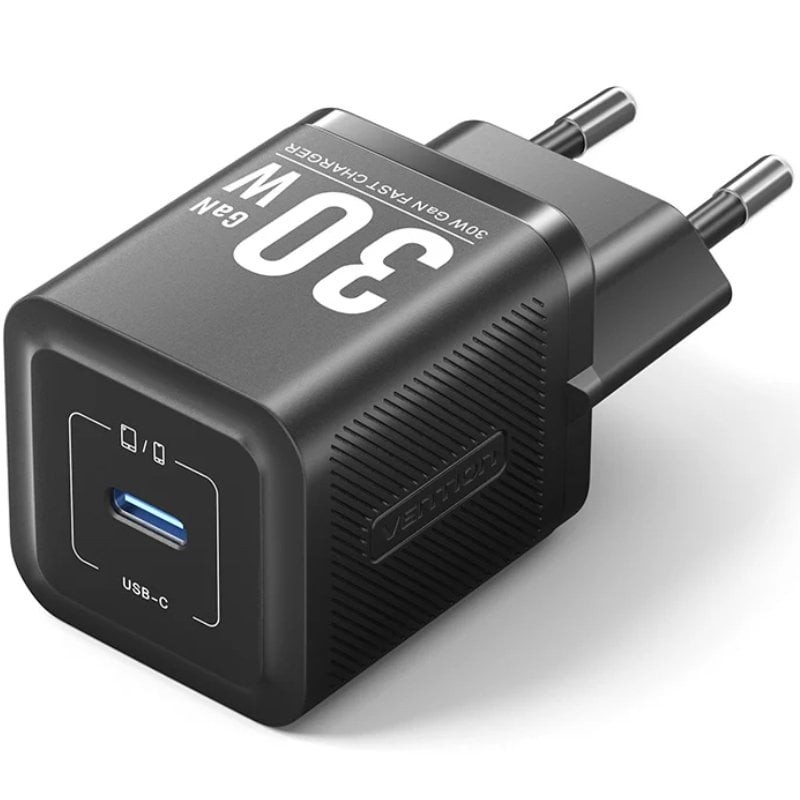 Cargador de Pared GaN Vention FEZB0-EU/ 1xUSB Tipo-C/ 30W
