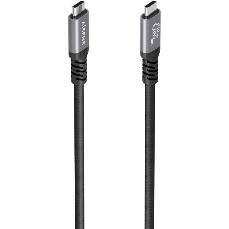 Cable USB 3.2 Tipo-C Aisens A107-0989/ USB Tipo-C Macho - USB Tipo-C Macho/ Hasta 100W/ 10Gbps/ 4m/ Negro