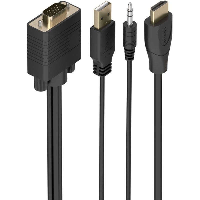 Cable Conversor Aisens A115-1009 SVGA Macho - USB Macho/ Jack Macho - HDMI Macho/ 2m/ Negro