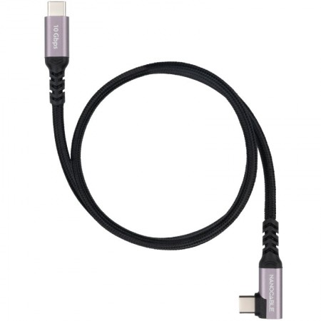 Cable USB 3.2 Tipo-C Acodado Nanocable 10.01.4701/ USB Tipo-C Macho - USB Tipo-C Macho/ Hasta 100W/ 10Gbps/ 1m/ Negro