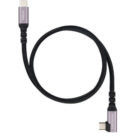 Cable USB 3.2 Tipo-C Acodado Nanocable 10.01.4703/ USB Tipo-C Macho - USB Tipo-C Macho/ Hasta 100W/ 10Gbps/ 3m/ Negro