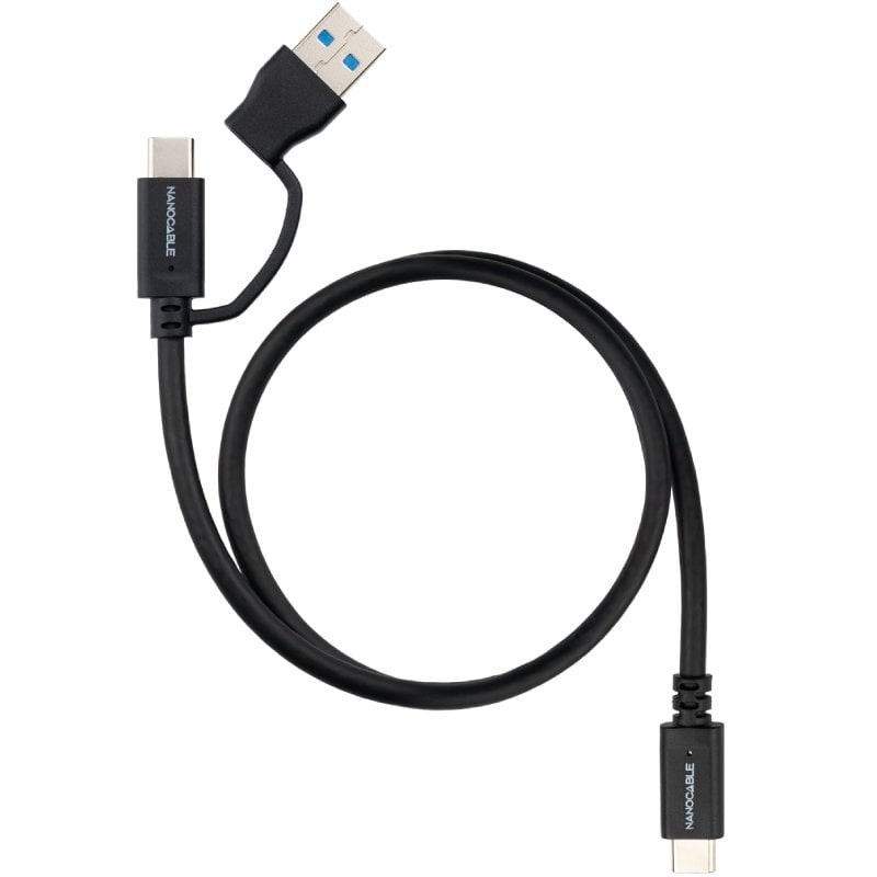 Cable USB 3.2 Tipo-C Nanocable 10.01.4801/ USB Tipo-C Macho/ USB Macho - USB Tipo-C Macho/ Hasta 60W/ 10Gbps/ 1m/ Negro