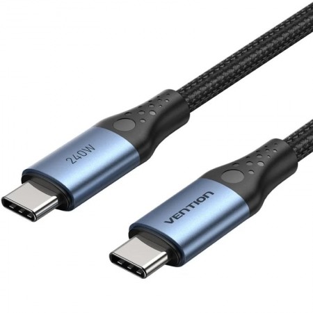 Cable USB 2.0 Tipo-C 5A Vention TREBD/ USB Tipo-C Macho - USB Tipo-C Macho/ Hasta 240W/ 480Mbps/ 50cm/ Azul y Negro