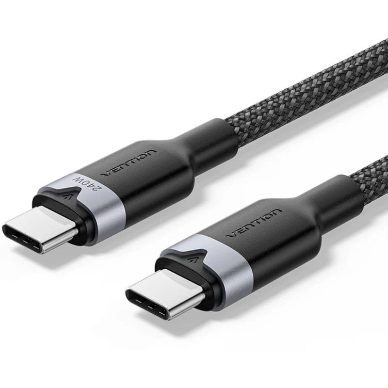 Cable USB 2.0 Tipo-C 5A Vention TRIBH/ USB Tipo-C Macho - USB Tipo-C Macho/ Hasta 240W/ 480Mbps/ 2m/ Negro