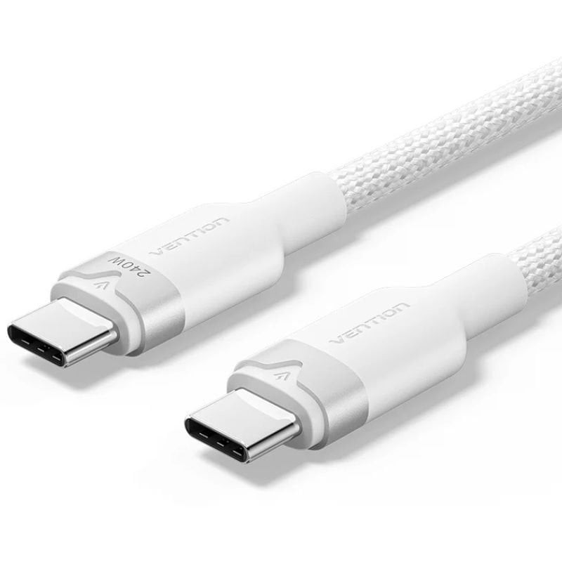 Cable USB Tipo-C 2.0 5A Vention TRIWF/ USB Tipo-C Macho - USB Tipo-C Macho/ Hasta 240W/ 480Mbps/ 1m/ Blanco