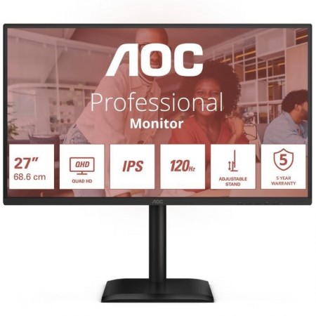 Monitor Profesional AOC Q27E4U 27'/ QHD/ Multimedia/ Regulable en altura/ Negro