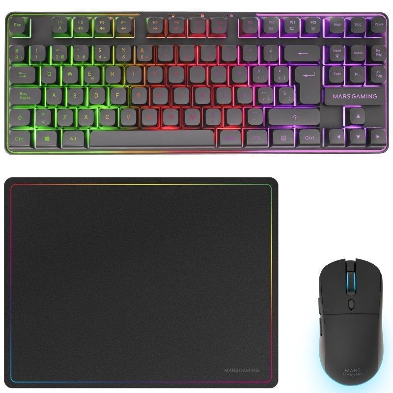 Pack Gaming Mars Gaming MCPWTKL/ Teclado Inalámbrico + Ratón Inalámbrico + Alfombrilla