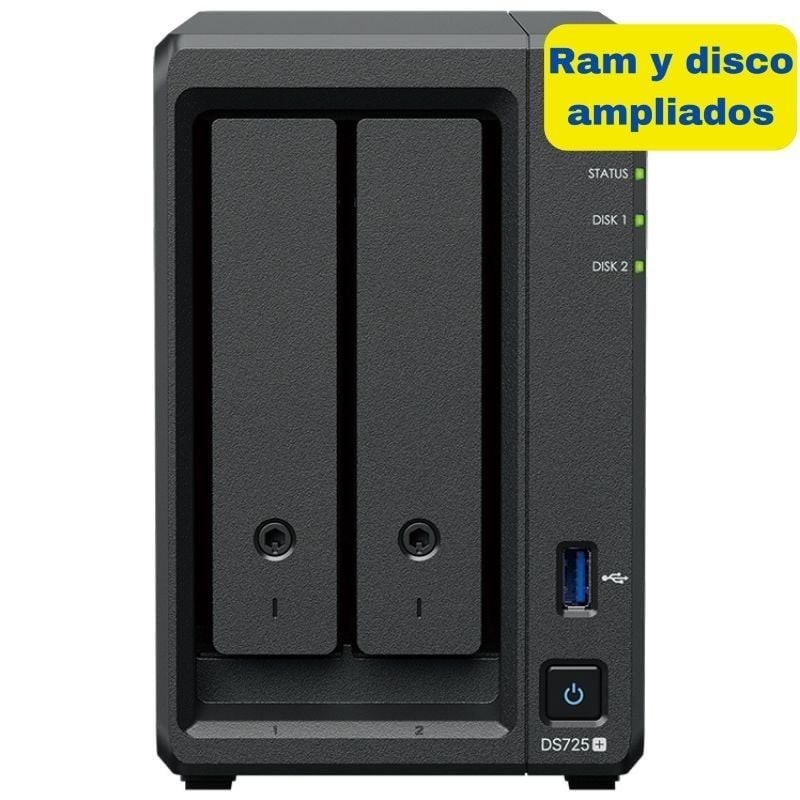NAS Synology Diskstation DS725+/ 2 Bahías 3.5'- 2.5'/ 8GB DDR4/ 8TB/ Formato Torre