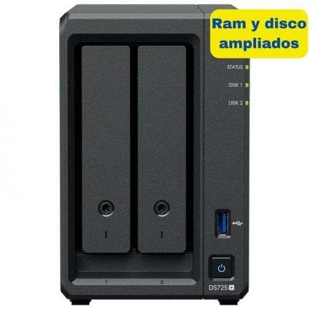 NAS Synology Diskstation DS725+/ 2 Bahías 3.5'- 2.5'/ 8GB DDR4/ 8TB/ Formato Torre